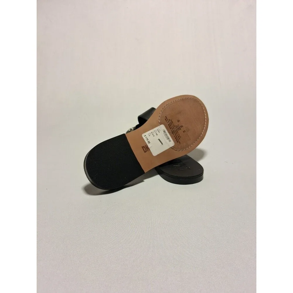 DKNY Glynn Black Leather Studded Slide Sandals Slip On Flats Womens Size 7.5 New